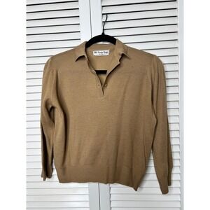 Vintage 1950s Wool Popover Sweater Camel Collared Pullover WPL 4378 USA Made